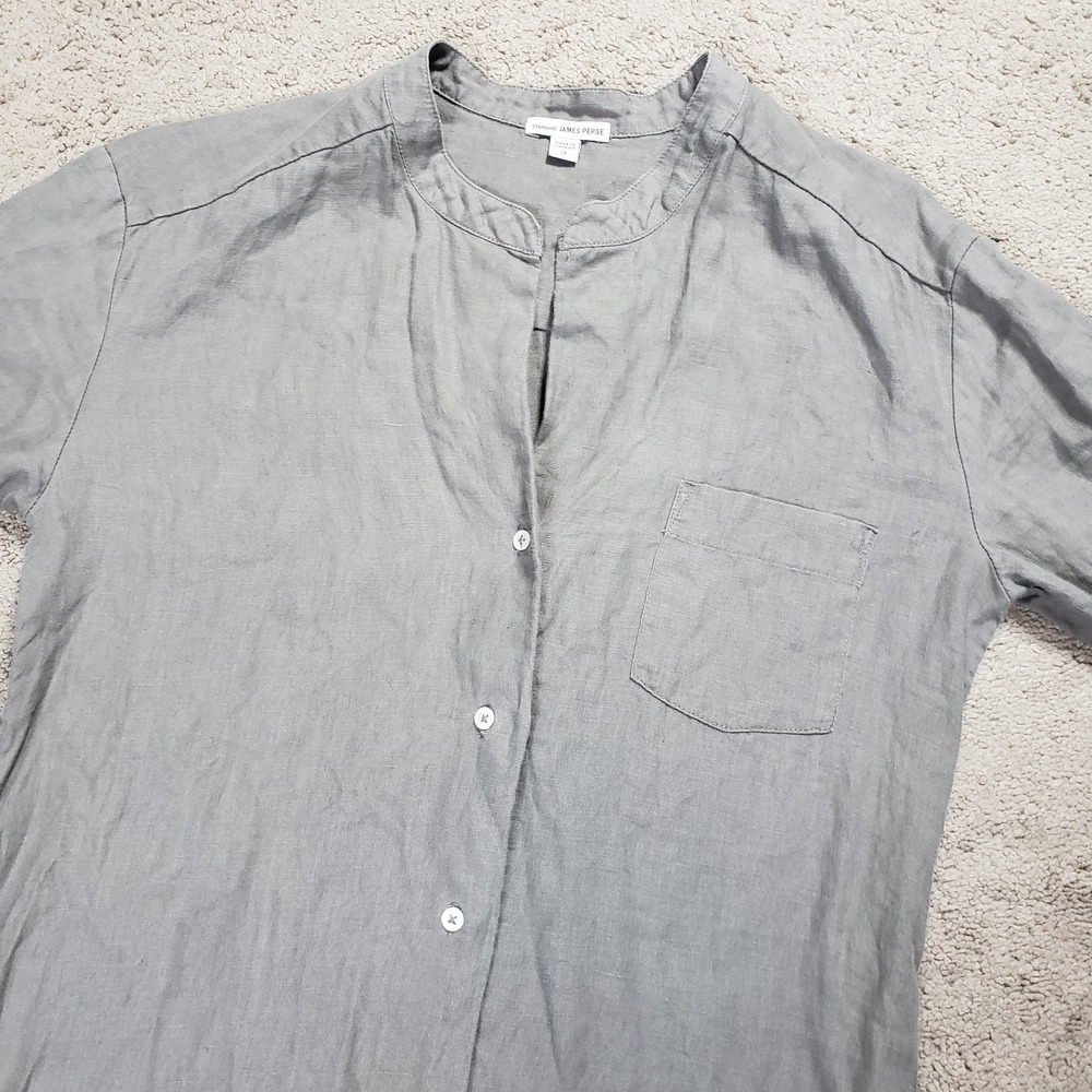 James Perse 100% Linen Shirt Dress Womens 3 (L) Gray Button Front Drop Tie Waist - Picture 4 of 15